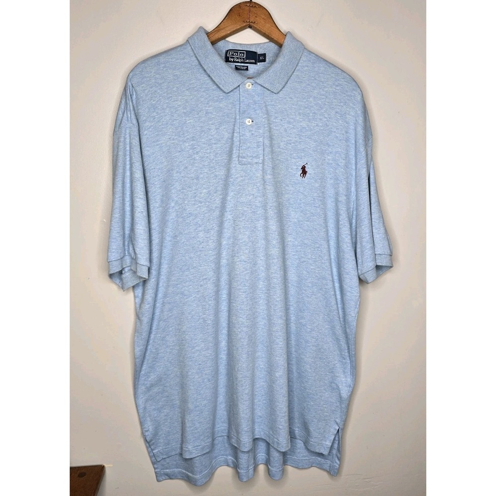 Polo Ralph Lauren Mens XL Light Blue Heathered Cotton Short Sleeve Polo Shirt